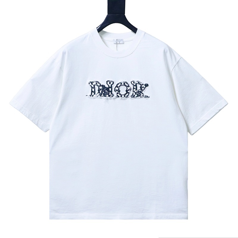 EM Sneakers Dior Distressed Appliqué Letter Embroidery T-Shirt White