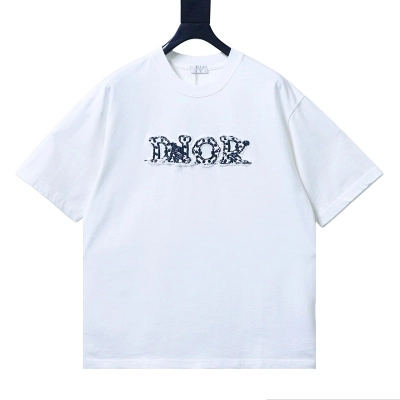 EM Sneakers Dior Distressed Appliqué Letter Embroidery T-Shirt White 01