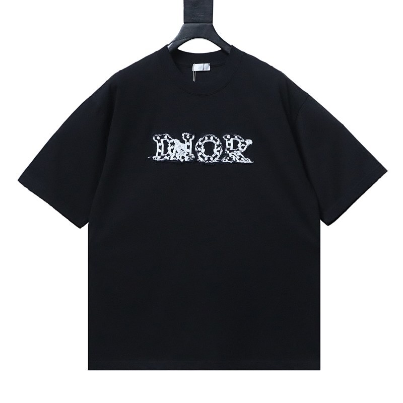 EM Sneakers Dior Distressed Appliqué Letter Embroidery T-Shirt Black