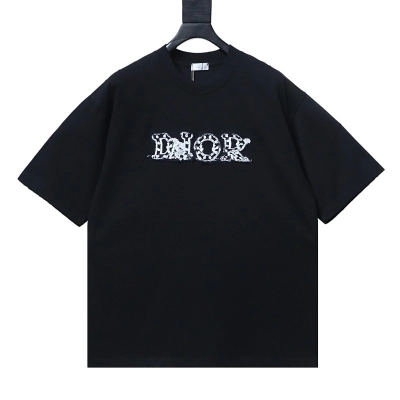 EM Sneakers Dior Distressed Appliqué Letter Embroidery T-Shirt Black 01