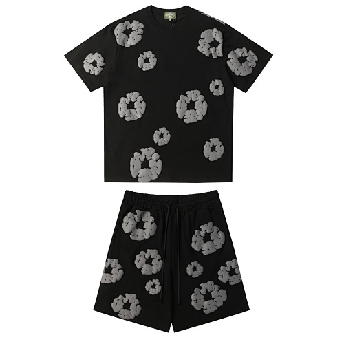 EM Sneakers Denim Tears The Gray Cotton Wreath T-Shirt & Short Pants Sets Black
