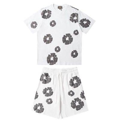 EM Sneakers Denim Tears The Gray Cotton Wreath T-Shirt & Short Pants Sets White 01