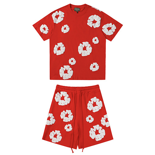 EM Sneakers Denim Tears The White Cotton Wreath T-Shirt & Short Pants Sets Red