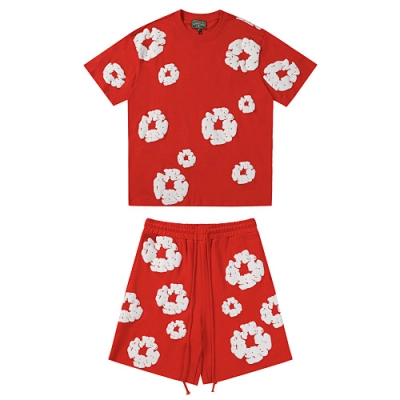 EM Sneakers Denim Tears The White Cotton Wreath T-Shirt & Short Pants Sets Red 01