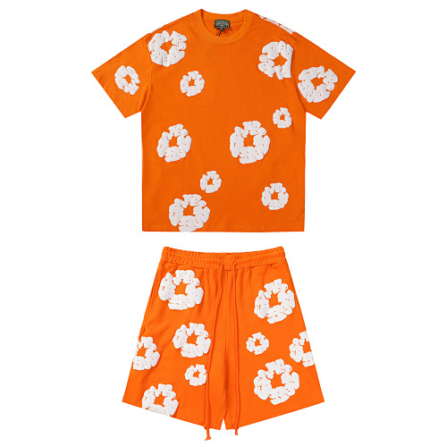 EM Sneakers Denim Tears The White Cotton Wreath T-Shirt & Short Pants Sets Orange