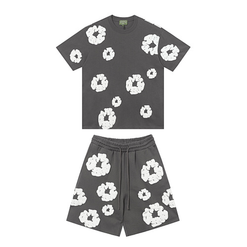 EM Sneakers Denim Tears The White Cotton Wreath T-Shirt & Short Pants Sets Dark Gray