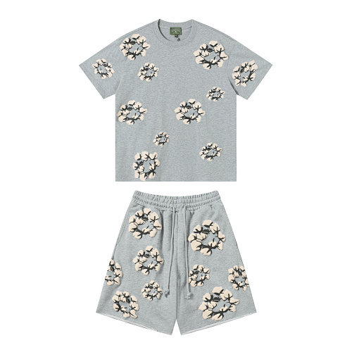 EM Sneakers Denim Tears Cotton Wreath T-Shirt & Shorts Sets #8201-201 Gray