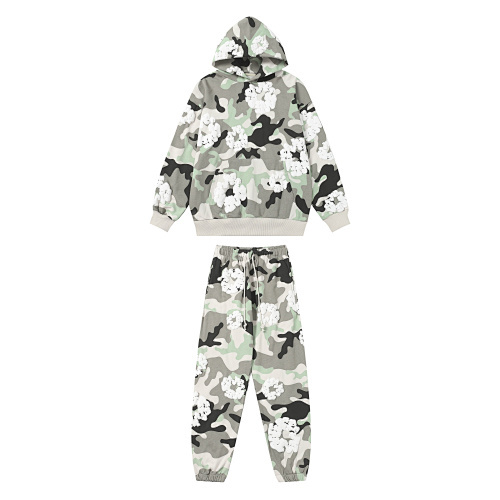 EM Sneakers Denim Tears The Cotton Wreath Sweatshirt & Sweatpant Sets Gray Camo