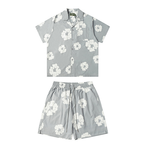 EM Sneakers Denim Tears White Cotton Wreath Short-Sleeve Shirt & Shorts Sets #386-8203 Gary