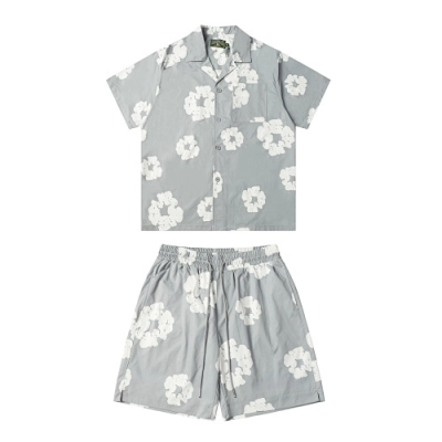 EM Sneakers Denim Tears White Cotton Wreath Short-Sleeve Shirt & Shorts Sets #386-8203 Gary 01