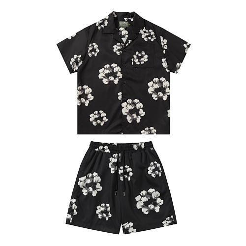 EM Sneakers Denim Tears White Cotton Wreath Short-Sleeve Shirt & Shorts Sets Black