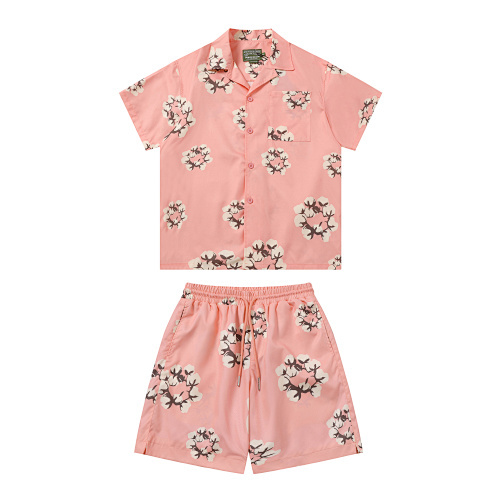 EM Sneakers Denim Tears White Cotton Wreath Short-Sleeve Shirt & Shorts Sets Pink