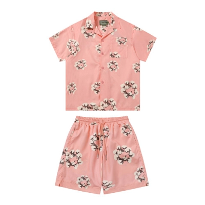 EM Sneakers Denim Tears White Cotton Wreath Short-Sleeve Shirt & Shorts Sets Pink 01