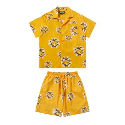 EM Sneakers Denim Tears White Cotton Wreath Short-Sleeve Shirt & Shorts Sets Yellow 01