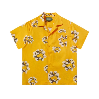 EM Sneakers Denim Tears White Cotton Wreath Short-Sleeve Shirt & Shorts Sets Yellow 02