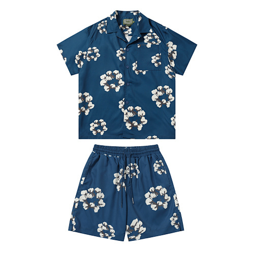 EM Sneakers Denim Tears White Cotton Wreath Short-Sleeve Shirt & Shorts Sets Blue