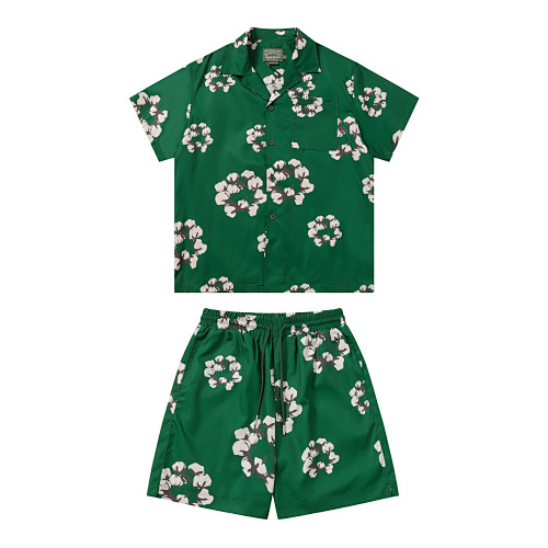 EM Sneakers Denim Tears White Cotton Wreath Short-Sleeve Shirt & Shorts Sets Green