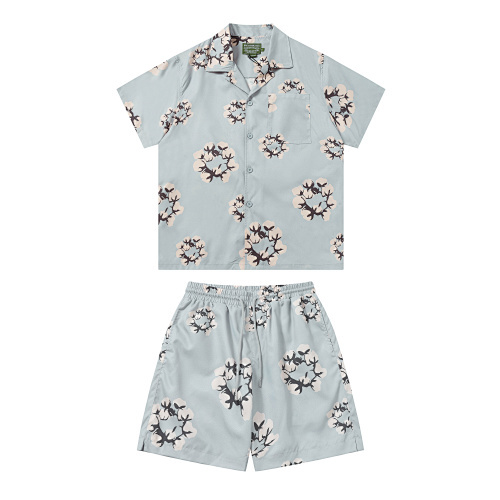 EM Sneakers Denim Tears White Cotton Wreath Short-Sleeve Shirt & Shorts Sets Gray