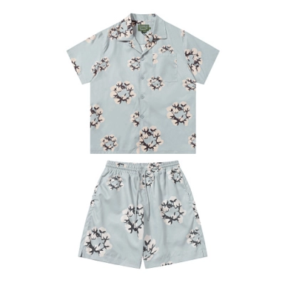 EM Sneakers Denim Tears White Cotton Wreath Short-Sleeve Shirt & Shorts Sets Gray 01