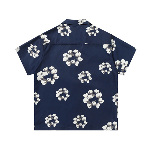 EM Sneakers Denim Tears White Cotton Wreath Short-Sleeve Shirt Navy