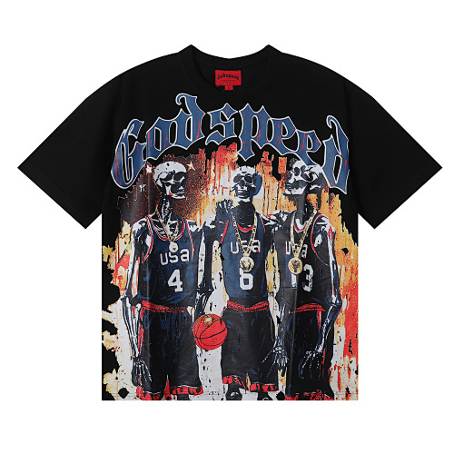 EM Sneakers Godspeed Basketball Dream Team Trident Graphic T-Shirt#7003 Black /Apricot