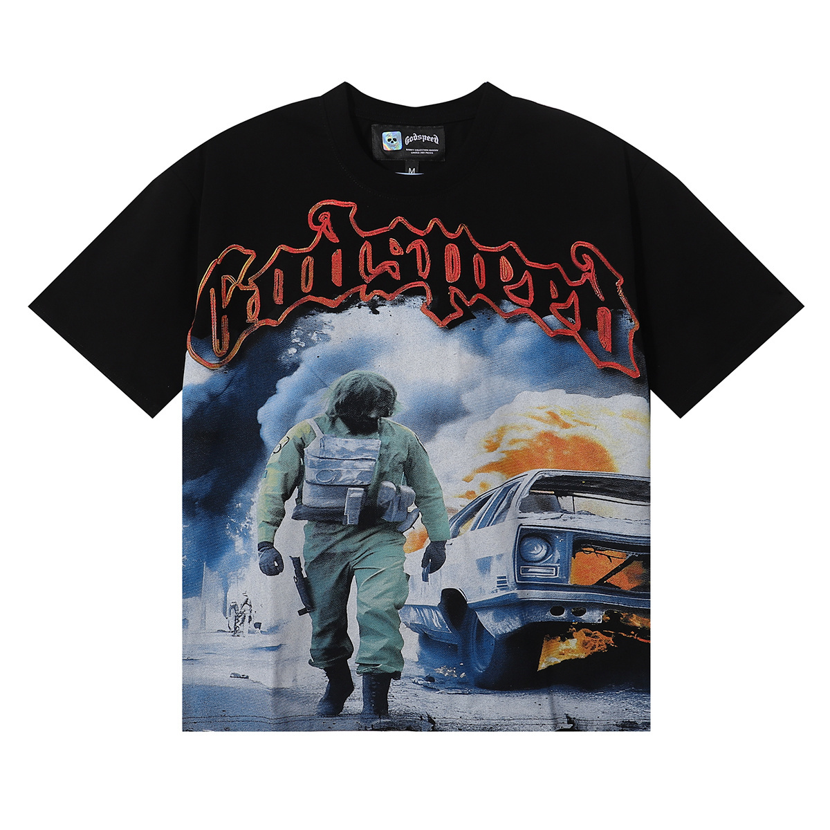 EM Sneakers Godspeed Flames of War Car Graphic T-Shirt #7010 Black /White