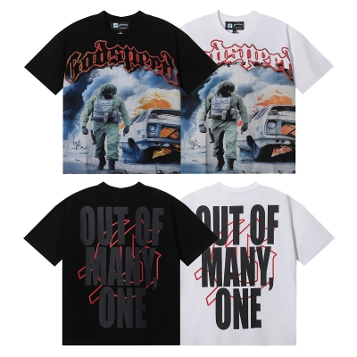 EM Sneakers Godspeed Flames of War Car Graphic T-Shirt #7010 Black /White 01