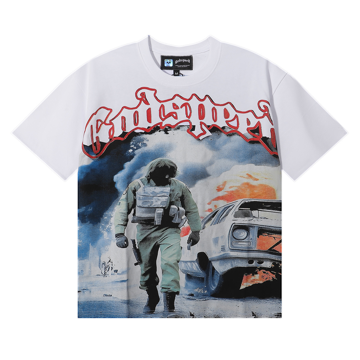 EM Sneakers Godspeed Flames of War Car Graphic T-Shirt #7010 Black /White