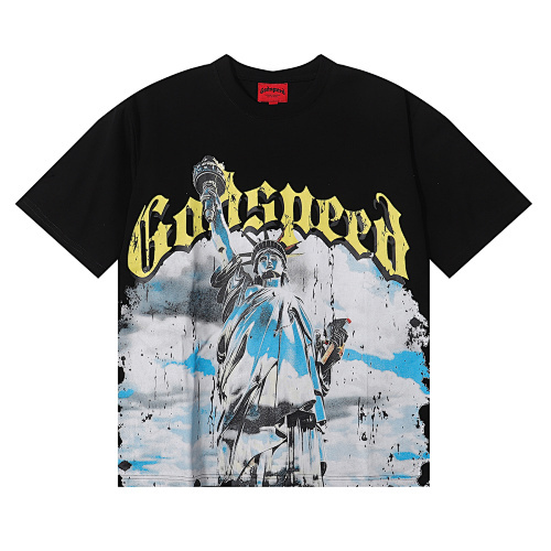 EM Sneakers Godspeed Statue of Liberty Print T-Shirt #7002 Black /Apricot /Blue