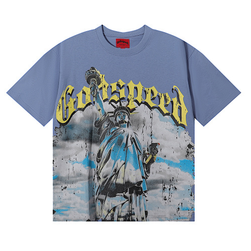 EM Sneakers Godspeed Statue of Liberty Print T-Shirt #7002 Black /Apricot /Blue