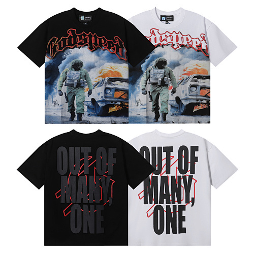 EM Sneakers Godspeed Flames of WarGraphic T-Shirt #7010 Black /White