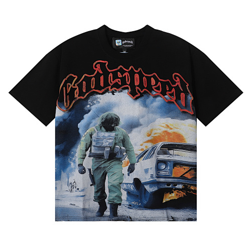 EM Sneakers Godspeed Flames of WarGraphic T-Shirt #7010 Black /White