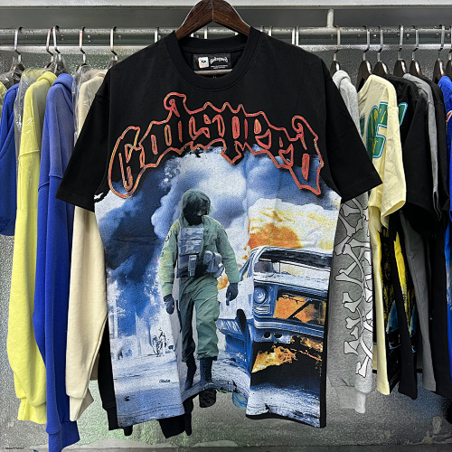 EM Sneakers Godspeed Flames of WarGraphic T-Shirt #7010 Black /White