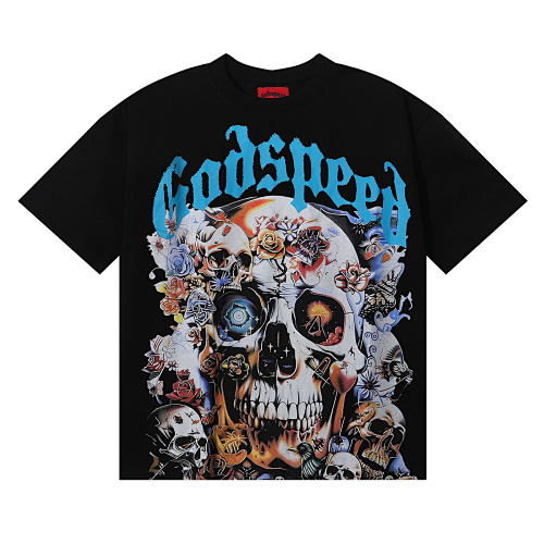 EM Sneakers Godspeed Skull and Rose Print T-Shirt #7012 Black /Apricot