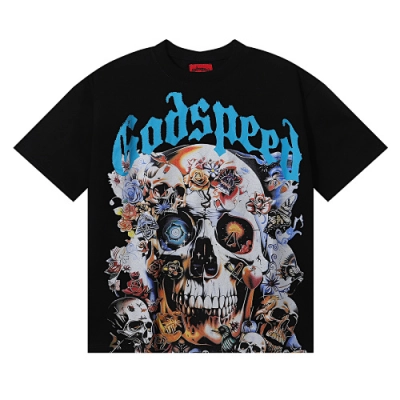 EM Sneakers Godspeed Skull and Rose Print T-Shirt #7012 Black /Apricot 02