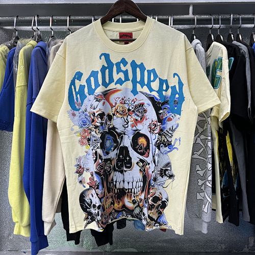 EM Sneakers Godspeed Skull and Rose Print T-Shirt #7012 Black /Apricot