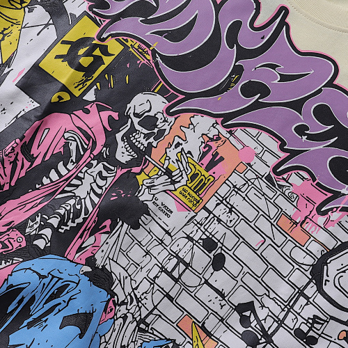 EM Sneakers GodspeedGraffiti Wall Skull Artist Print T-Shirt #7013 Black /Apricot