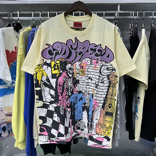 EM Sneakers GodspeedGraffiti Wall Skull Artist Print T-Shirt #7013 Black /Apricot