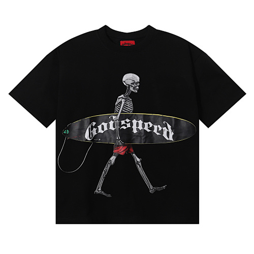 EM Sneakers GodspeedSkateboard Skull Youth Graphic T-Shirt #7018 Black /White /Apricot