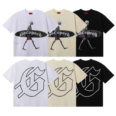 EM Sneakers GodspeedSkateboard Skull Youth Graphic T-Shirt #7018 Black /White /Apricot 01