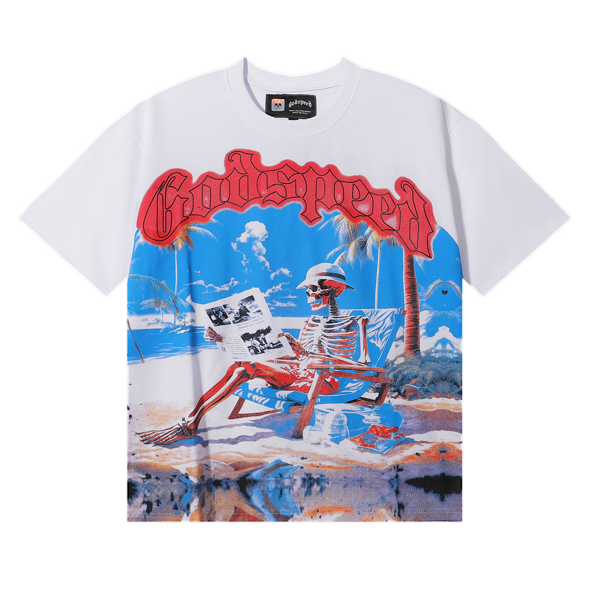 EM Sneakers Godspeed Relaxed Beach Skull Print T-Shirt #7021 Black /White