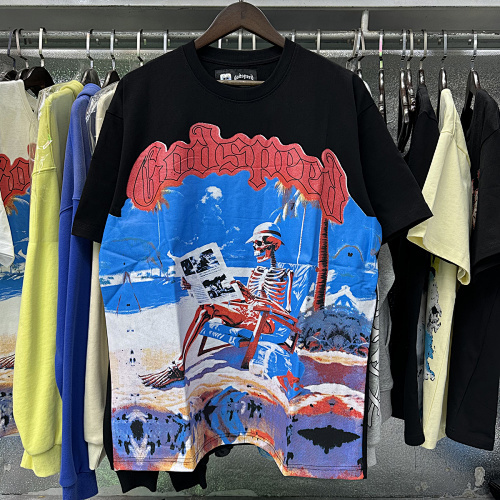 EM Sneakers Godspeed Relaxed Beach Skull Print T-Shirt #7021 Black /White