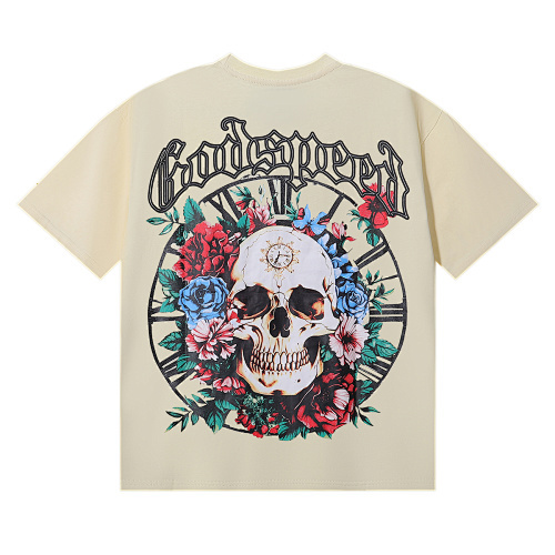 EM Sneakers Godspeed Skull and Rose Clock Face Print T-Shirt #7022 Black /White /Apricot