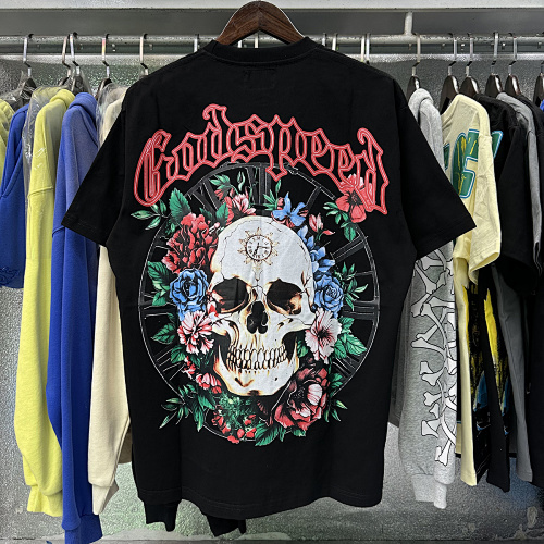 EM Sneakers Godspeed Skull and Rose Clock Face Print T-Shirt #7022 Black /White /Apricot