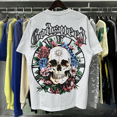 EM Sneakers Godspeed Skull and Rose Clock Face Print T-Shirt #7022 Black /White /Apricot