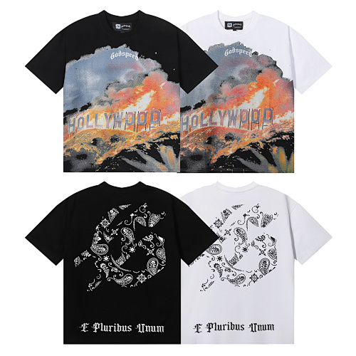 EM Sneakers Godspeed Los Angeles Hollywood Hills Wildfire Print T-Shirt #7006 Black /White