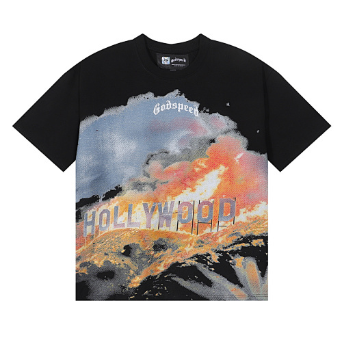 EM Sneakers Godspeed Los Angeles Hollywood Hills Wildfire Print T-Shirt #7006 Black /White