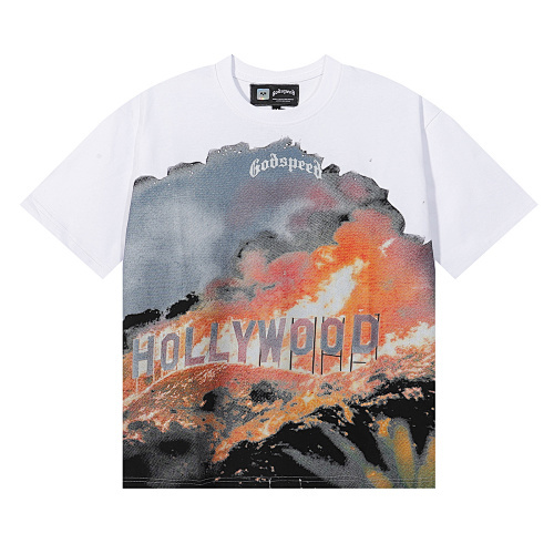 EM Sneakers Godspeed Los Angeles Hollywood Hills Wildfire Print T-Shirt #7006 Black /White