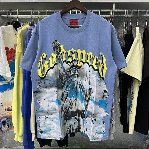 EM Sneakers Godspeed Statue of Liberty Print T-Shirt #7002 Black /Apricot /Blue