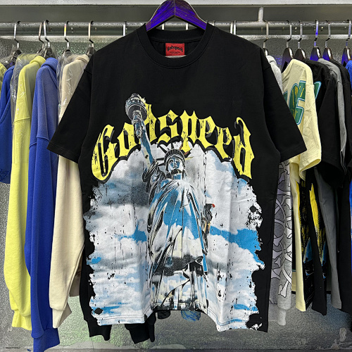 EM Sneakers Godspeed Statue of Liberty Print T-Shirt #7002 Black /Apricot /Blue